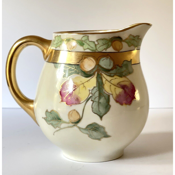 Antique Limoges William Guerin Hand Painted Signed F R Cross Pitcher Leaves
